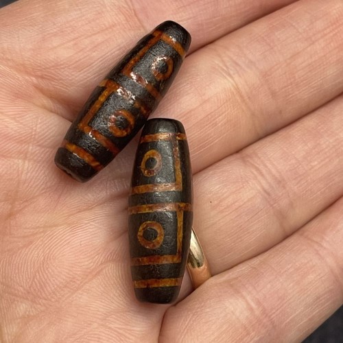 Бусина Дзи "388", Агат, 4 глаза, состаренная, 30х10 мм, цена за 1 шт