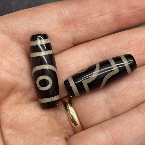 Бусина Дзи "546" из агата, 2 глаза Дракона, размер 30х10 мм, цена за 1 шт