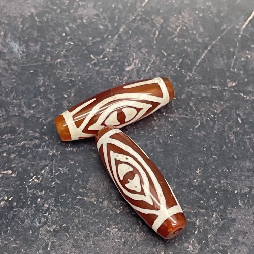 Бусина Дзи "141" из сердолика, 2 глаза Феникса, размер 30х10 мм, цена за 1 шт