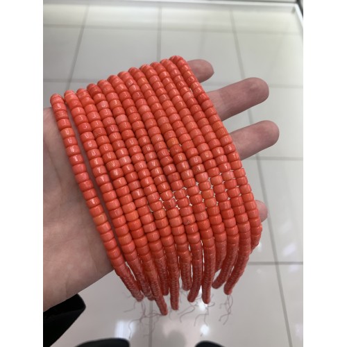 Каменные бусины, Коралл, розовый, столбики, 4х6 мм, длина нити 38 см