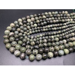 Каменные бусины, Змеевик, шарик гладкий, 11,8-12 мм, длина нити 38 см