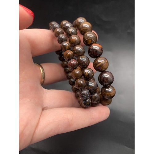 Каменные бусины, Австралийский огненный Опал, опал Болдера, люкс, шарик гладкий, 10 мм, длина нити 19 см, 19 бусин