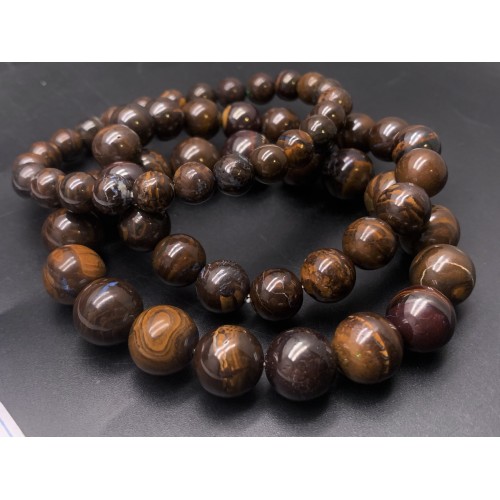 Каменные бусины, Австралийский огненный Опал, опал Болдера, шарик гладкий, люкс, 12 мм, длина нити 19 см, 15 бусин