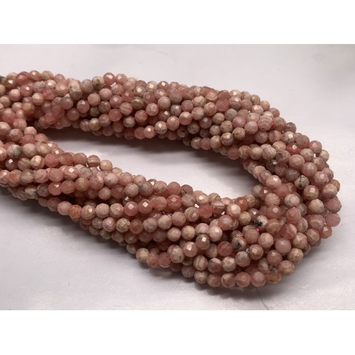 Каменные бусины, Родохрозит, шарик огранка, 3,5 мм, длина нити 38 см