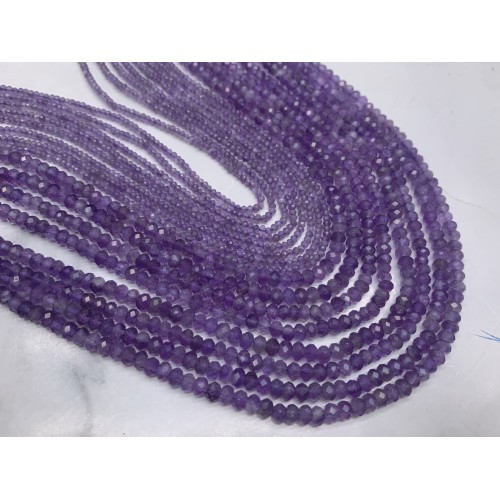 Каменные бусины, Аметист, огранка, рондель 3х4 мм, длина нити 38 см