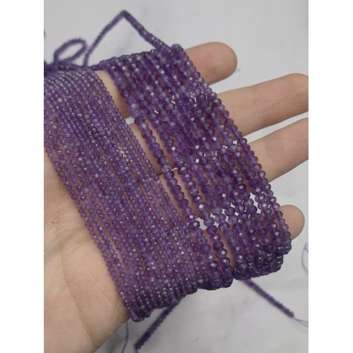 Каменные бусины, Аметист, огранка, рондель 3х4 мм, длина нити 38 см