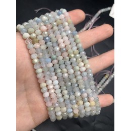 Каменные бусины, Берилловый Микс, рондель, огранка, 6х4 мм, длина нити 38 см