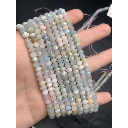 Каменные бусины, Берилловый Микс, рондель, огранка, 6х4 мм, длина нити 38 см