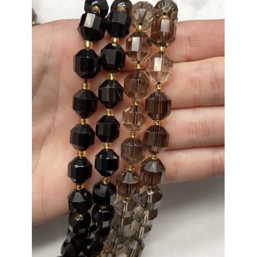 Каменные бусины, Раухтопаз, Дымчатый Кварц, ювелирная огранка, 10х9 мм, длина нити 38 см