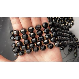 Каменные бусины, Агат, чёрный, ювелирная огранка, 10х9 мм, длина нити 38 см