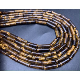 Каменные бусины, Тигровый глаз, трубочки, 13х4 мм, длина нити 38 см