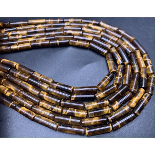 Каменные бусины, Тигровый глаз, трубочки, 13х4 мм, длина нити 38 см