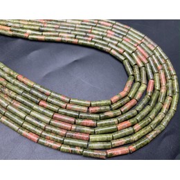 Каменные бусины, Унакит, трубочки, 13х4 мм, длина нити 38 см