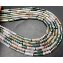 Каменные бусины, Яшма, индийская, зелёная, трубочки, 13х4 мм, длина нити 38 см