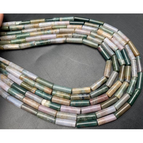 Каменные бусины, Яшма, индийская, зелёная, трубочки, 13х4 мм, длина нити 38 см