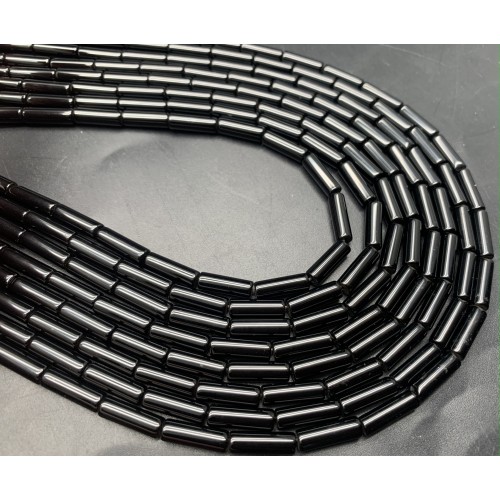 Каменные бусины, Агат, чёрный, трубочки, 13х4 мм, длина нити 38 см