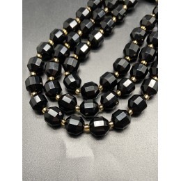 Каменные бусины, Агат, чёрный, ювелирная огранка, 10х9 мм, длина нити 38 см