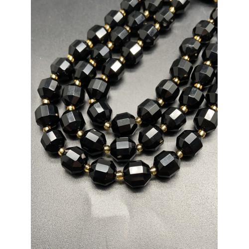 Каменные бусины, Агат, чёрный, ювелирная огранка, 10х9 мм, длина нити 38 см