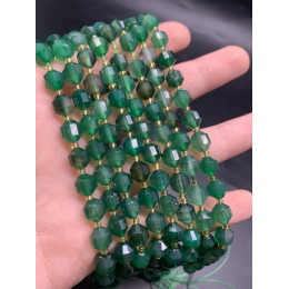 Каменные бусины, Халцедон, изумрудный, тонированный, ювелирная огранка, 8х7 мм, длина нити 38 см