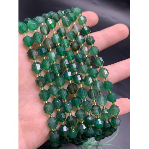 Каменные бусины, Халцедон, изумрудный, тонированный, ювелирная огранка, 8х7 мм, длина нити 38 см