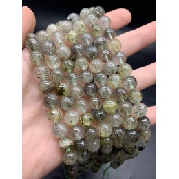 Каменные бусины, Рутиловый Кварц, Зелёный, шарик, гладкий, 10 мм, длина нити 19 см