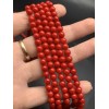 Каменные бусины, Коралл, красный, тонированный, шарик гладкий, 5,5-6 мм, длина нити 38 см