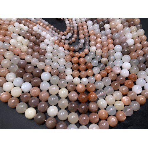 Каменные бусины, Лунный + Солнечный камень, микс, шарик, гладкий, 12 мм, длина нити 38 см