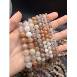 Каменные бусины, Лунный + Солнечный камень, микс, шарик, гладкий, 10-10,5 мм, длина нити 19 см