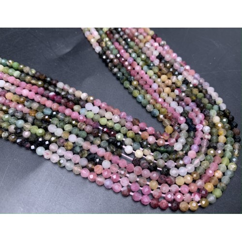 Каменные бусины, Турмалин, шарик, огранка, 3,5 мм, длина нити 38 см