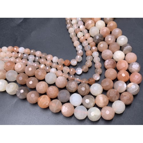 Каменные бусины, Лунный + Солнечный камень (олигоклаз), микс, шарик огранка, 10 мм, длина нити 19 см