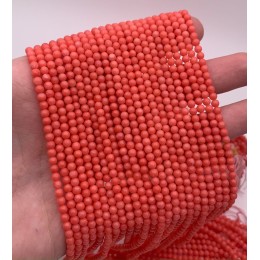 Каменные бусины, Коралл, оранжевый, (лососевый), тонированный, шарик гладкий, 3 мм, длина нити 38 см