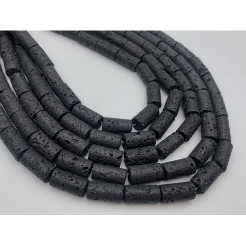 Каменные бусины, Вулканическая лава, черная, столбики, 4х13 мм, длина нити 38 см