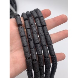 Каменные бусины, Вулканическая лава, черная, столбики, 4х13 мм, длина нити 38 см