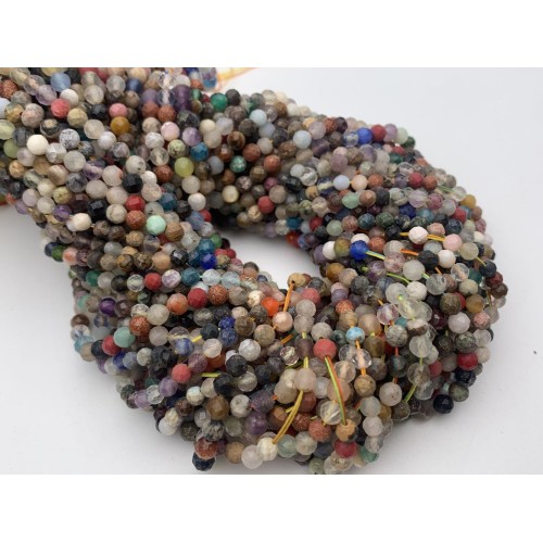 Каменные бусины, Весенний микс, шарик огранка, 4 мм, длина нити 38 см
