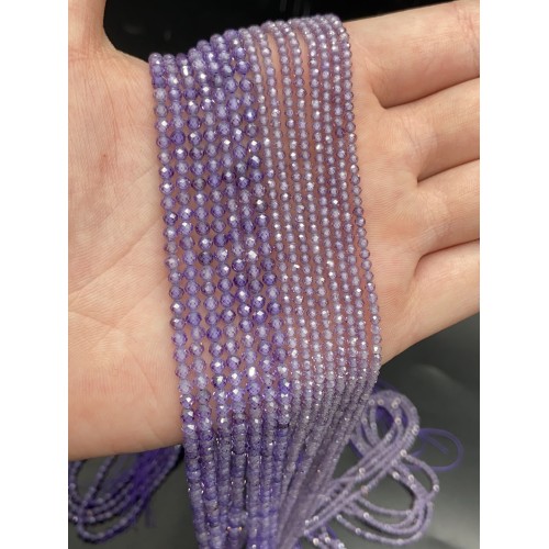 Каменные бусины, Цирконий кубический, (т.н. Циркон), фиолетовый кристалл, шарик огранка, 3 мм, длина нити 38 см