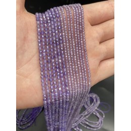 Каменные бусины, Цирконий кубический, (т.н. Циркон), фиолетовый кристалл, шарик огранка, 2 мм, длина нити 38 см