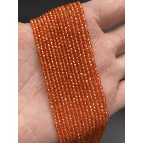 Каменные бусины, Цирконий кубический, (т.н. Циркон), оранжевый кристалл, шарик огранка, 3 мм, длина нити 38 см