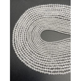 Каменные бусины, Цирконий кубический, (т.н. Циркон), прозрачный кристалл, шарик огранка, 2 мм, длина нити 38 см