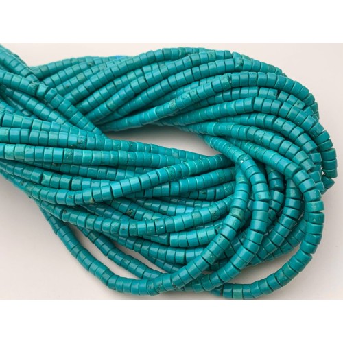 Каменные бусины, Турквенит, бирюзовый, шайба, 4х2 мм, длина нити 38 см
