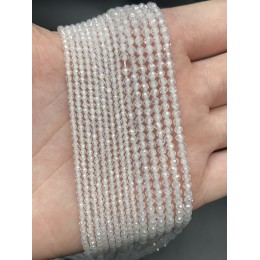 Каменные бусины, Цирконий кубический, (т.н. Циркон), прозрачный кристалл, шарик огранка, 3 мм, длина нити 36 см