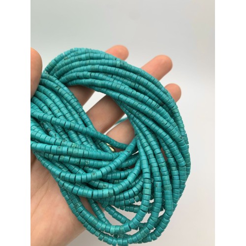 Каменные бусины, Турквенит, бирюзовый, шайба, 4х2 мм, длина нити 38 см