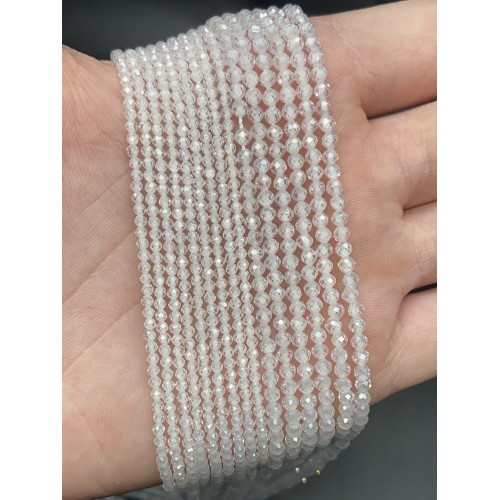 Каменные бусины, Цирконий кубический, (т.н. Циркон), прозрачный кристалл, шарик огранка, 2 мм, длина нити 38 см