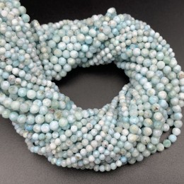 Каменные бусины, Ларимар, шарик огранка, 4 мм, длина нити 38 см