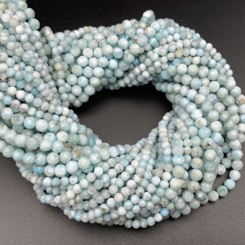 Каменные бусины, Ларимар, шарик огранка, 3 мм, длина нити 38 см