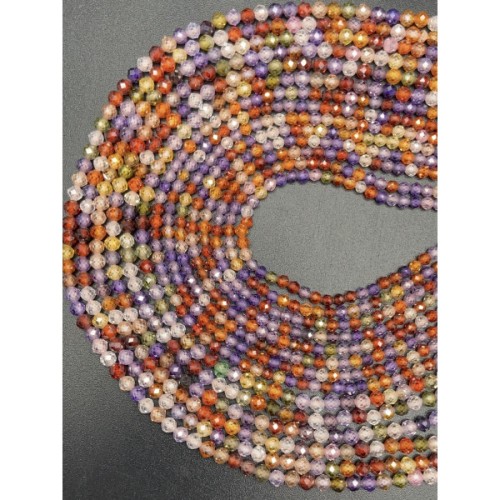 Каменные бусины, Цирконий кубический, (т.н. Циркон), микс кристалл, шарик, огранка, 4 мм, длина нити 37 см