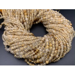 Каменные бусины, Рутиловый Кварц, шарик огранка, 4 мм, длина нити 38 см