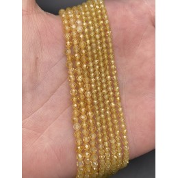 Каменные бусины, Цирконий кубический, (т.н. Циркон), желтый кристалл, шарик огранка, 3 мм, длина нити 38 см