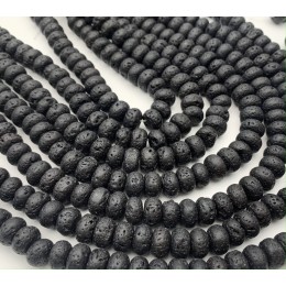 Каменные бусины, Вулканическая лава, черная, бублик, 5х8 мм, длина нити 38 см