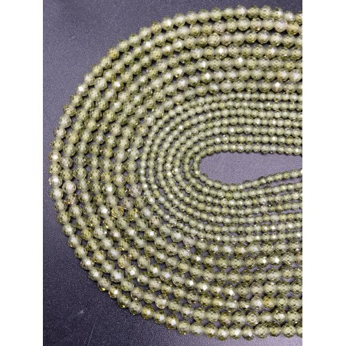 Каменные бусины, Цирконий кубический, (т.н. Циркон), зелёный кристалл, шарик огранка, 3 мм, длина нити 38 см