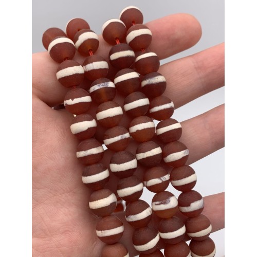 Каменные бусины, Дзи медицины (здоровья), Сердолик, матовый, шарик гладкий, 10 мм, длина нити 38 см